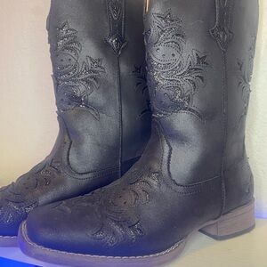Roper glitter tooled square toe pull on boots